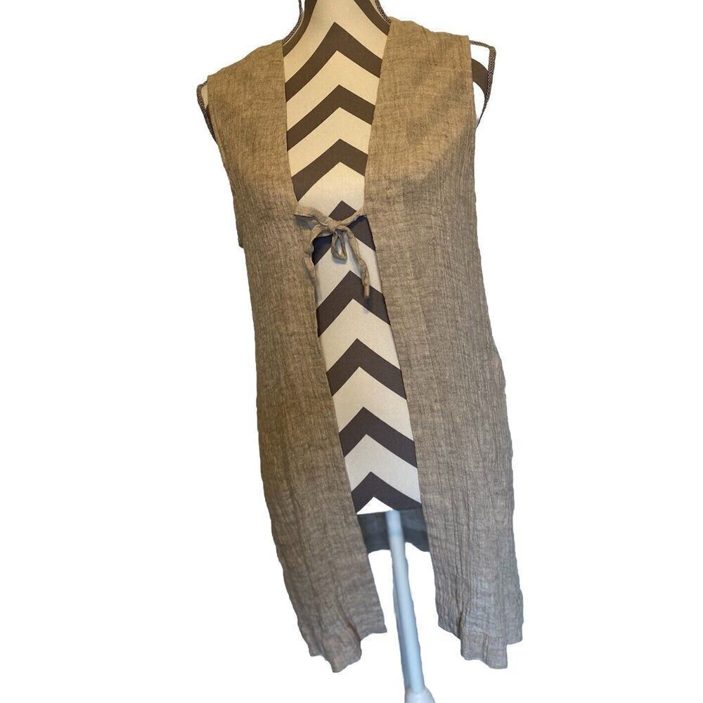 J Jill Linen Sleeveless Open Front Duster Vest Womens Medium Beige